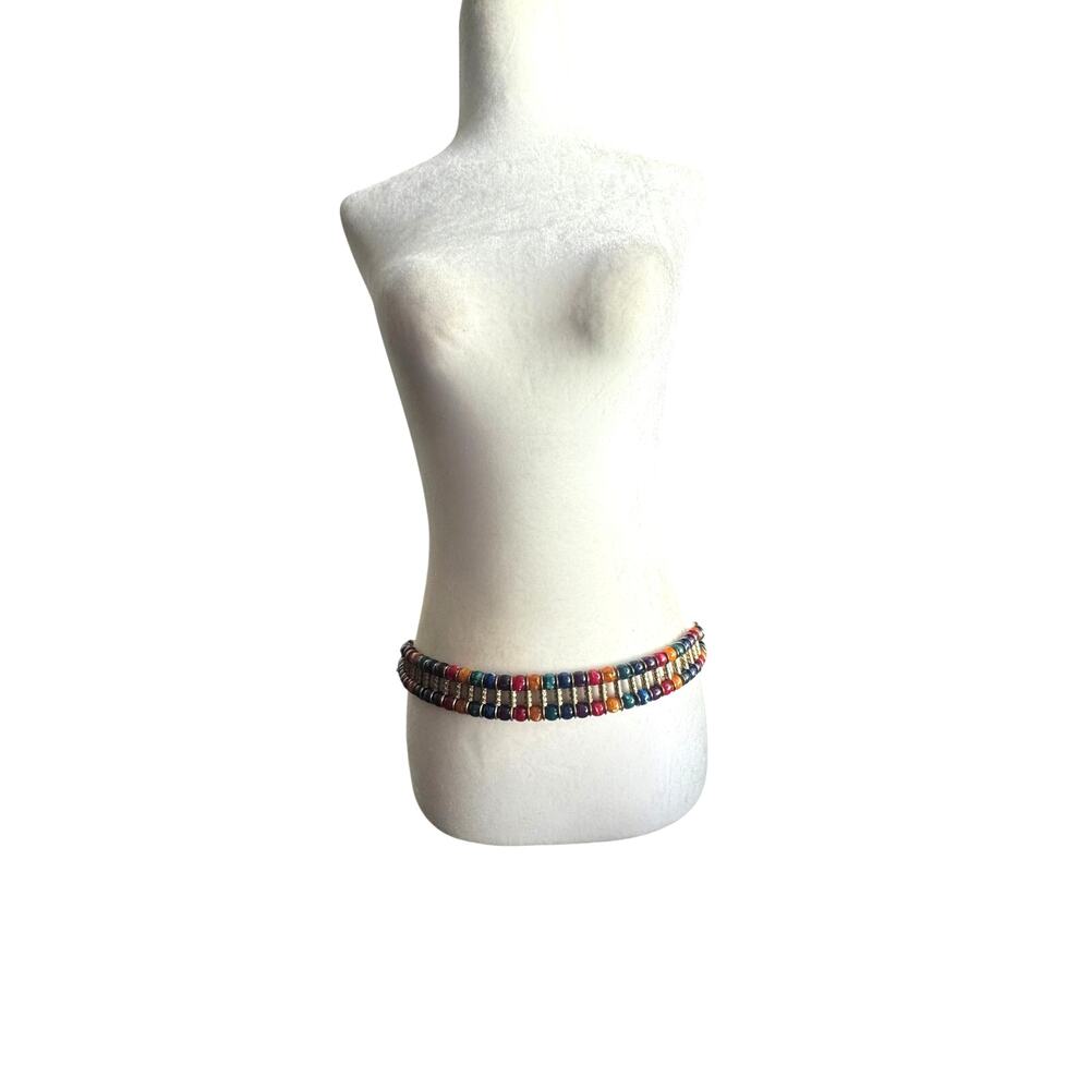 Unique Vintage Muli Color Beaded‎ Belt With Gold Tone Hardware